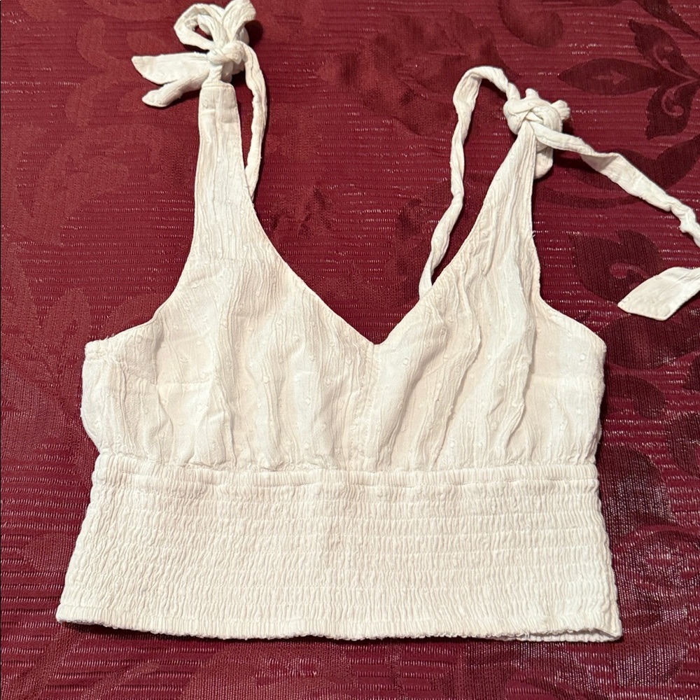 Hollister White Textured Top with Tie Straps